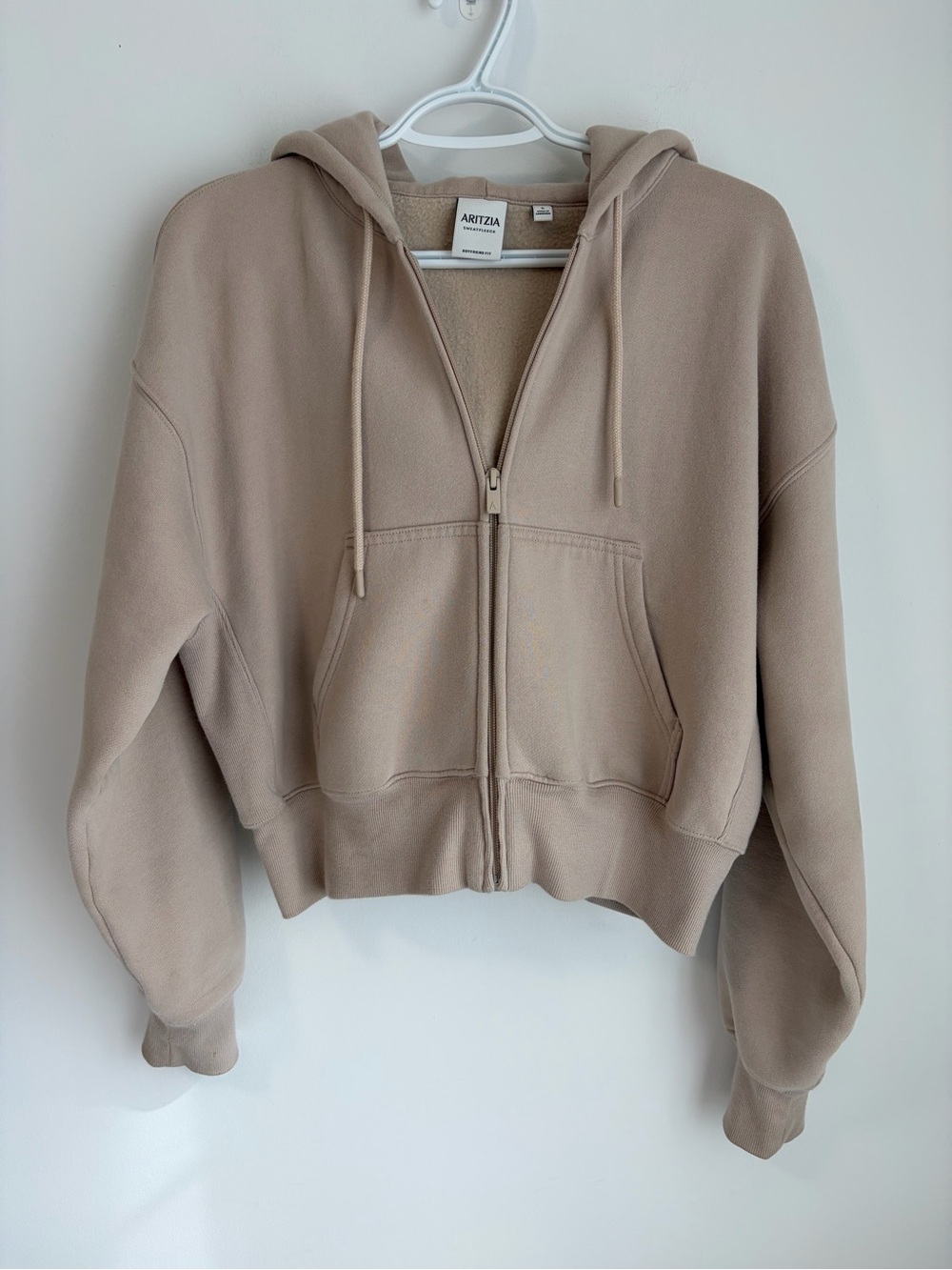 Aritzia Cozy Sweatfleece Boxy Zip Hoodie Marcona Beige Size S